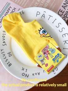 SpongeBob SquarePants 4双男女通用卡通图案透气隐形船袜，舒适休闲袜，礼品 - 彩色 - 查看 4
