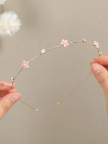 1个金属花朵发箍，女士款，纤细防滑发箍，镶嵌水钻和仿珍珠，可爱新娘发饰，女士旅行配饰，发带，发圈，节日，派对 - 彩色 - 查看 8