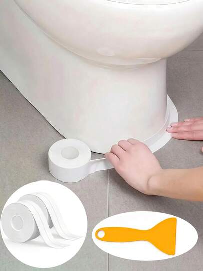 PVC Waterproof Self-Adhesive Sealant Tape - No Tools Or Cleaning Needed, Flexible PVC Caulk Suitable For Toilet, Bathtub, Sink, Countertop, Floor, Wall Edge Protection, Includes Sealing Tool