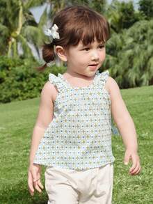 Balabala Áo tank top mùa hè cho bé gái 2026, chất liệu cotton mềm mại, kiểu dáng dễ thương, nhẹ và thoáng khí, thích hợp mặc hàng ngày. - tông màu trắng xanh - Xem 1