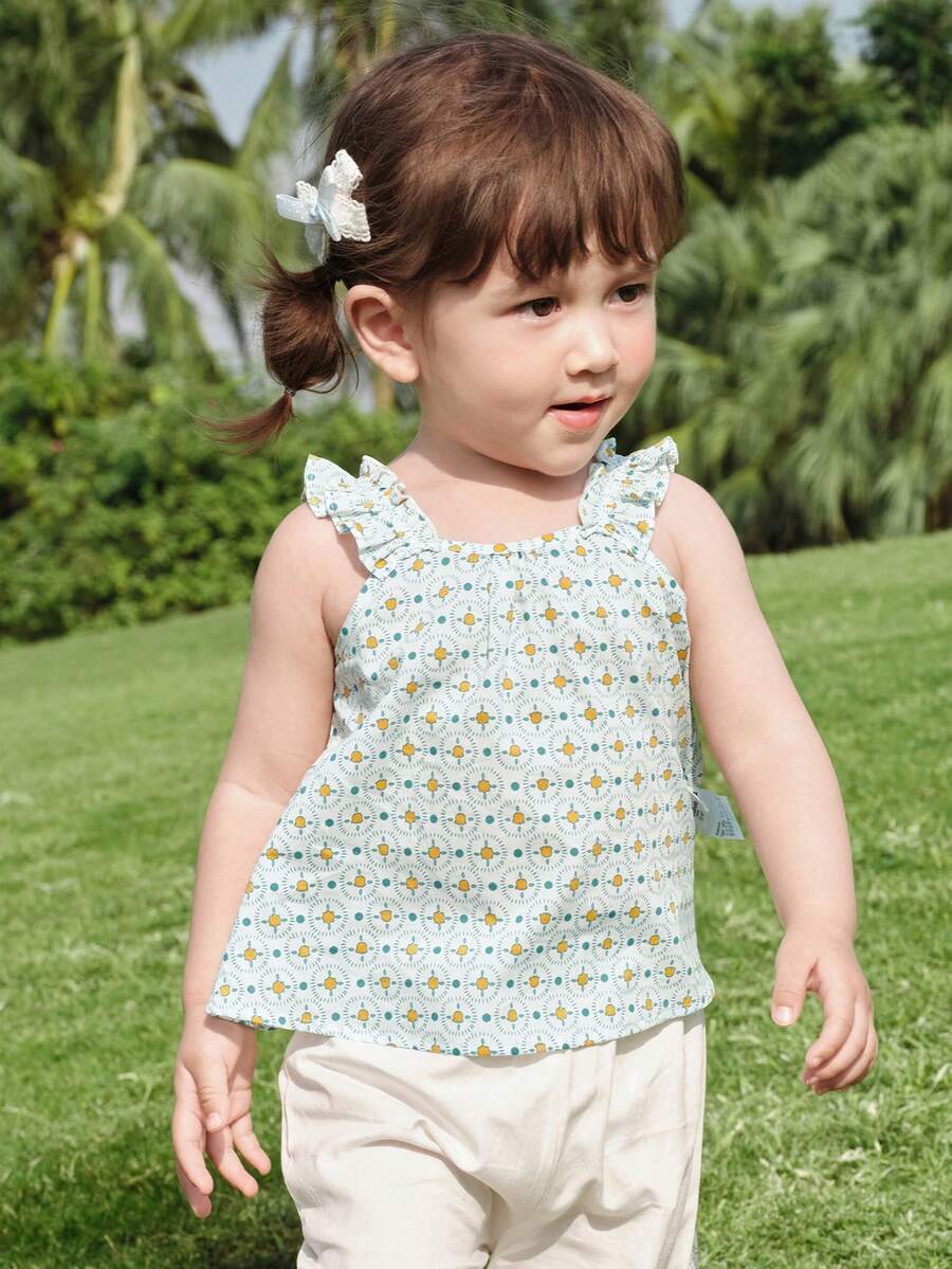 Balabala Áo tank top mùa hè cho bé gái 2026, chất liệu cotton mềm mại, kiểu dáng dễ thương, nhẹ và thoáng khí, thích hợp mặc hàng ngày. - tông màu trắng xanh - Xem 1