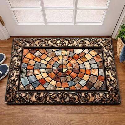1pc Vintage Carved Stone Brick Doormat, Doormat, Small Rug, Welcome Mat, Carpet, Floor Mat, Outdoor Doormat, Kitchen Rug, Home Decor, Front Door Mat, Area Small Rug, Outdoor Mat, Home Decor, Area Rug, Garden Rug, Washable Carpet