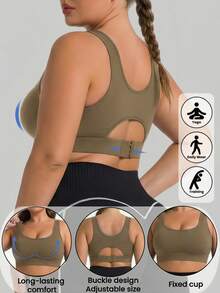 Sujetador deportivo sin costuras y ajustable en la espalda para mujer de talla grande, del 1XL al 5XL, cómodo para yoga y uso diario - Café - Ver 1
