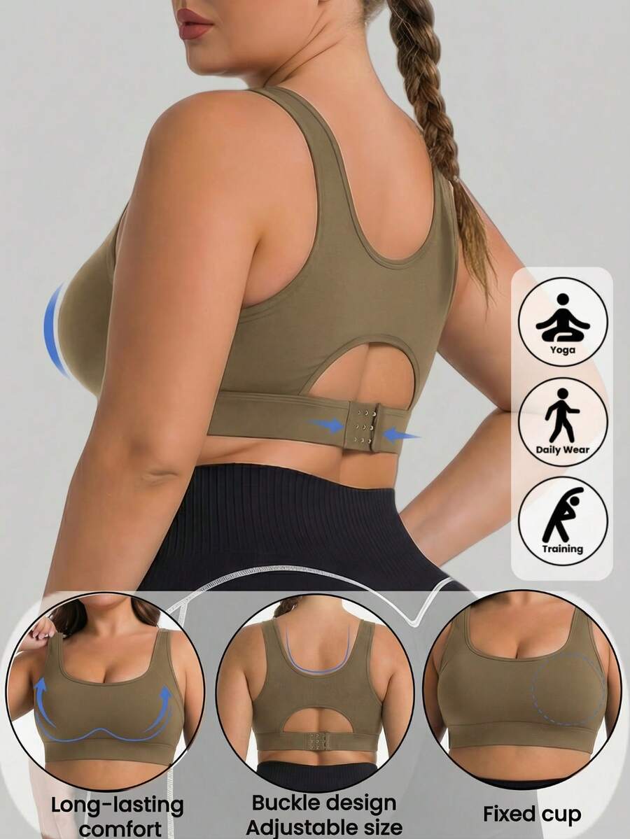 Sujetador deportivo sin costuras y ajustable en la espalda para mujer de talla grande, del 1XL al 5XL, cómodo para yoga y uso diario - Café - Ver 1