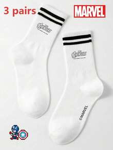1/3 pares de calcetines oficiales de dibujos animados de Marvel para hombres, a rayas negras y blancas, transpirables y frescos, adecuados para el verano, resistentes al olor y que absorben la humedad. Calcetines de tobillo con diseño de dibujos animados casuales, adecuados para estudiantes y adultos para uso diario, regalos y deportes - Multicolor - Ver 8