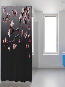 1/3/4 件套黑色背景粉色樱花浴室浴帘套装；优雅简约设计，防水防霉，尺寸 71 英寸 x 71 英寸，耐用涤纶面料，包含 12 个挂钩、马桶盖、浴垫和地毯，适用于节日装饰、卧室、浴室、旅行必备，是返校/毕业/母亲节的理想礼物。 - 黑粉 - 查看 12