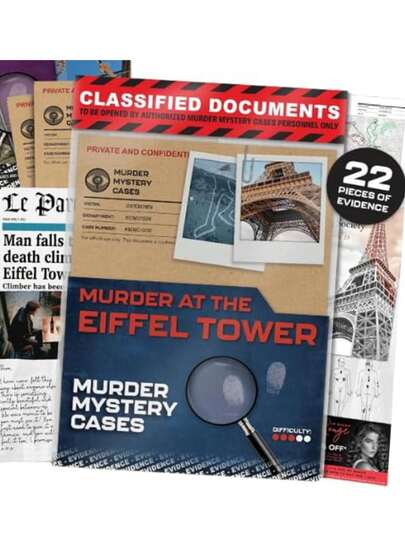 Europäische Kriminalakten - Spannende Mysterienspiele für Erwachsene: Eiffelturm 22 Beweissstücke, 150 Min Spielzeit pro Runde - Cold Case Files Spiel für 1-10 Spieler