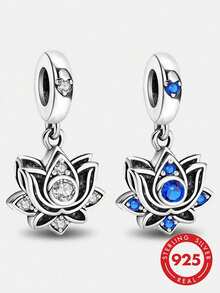 1pc 925 Sterling Silver Cubic Zirconia Lotus Flower Pendant Bead, Suitable For Women Jewelry DIY Bracelet - Beads 2 - View 1