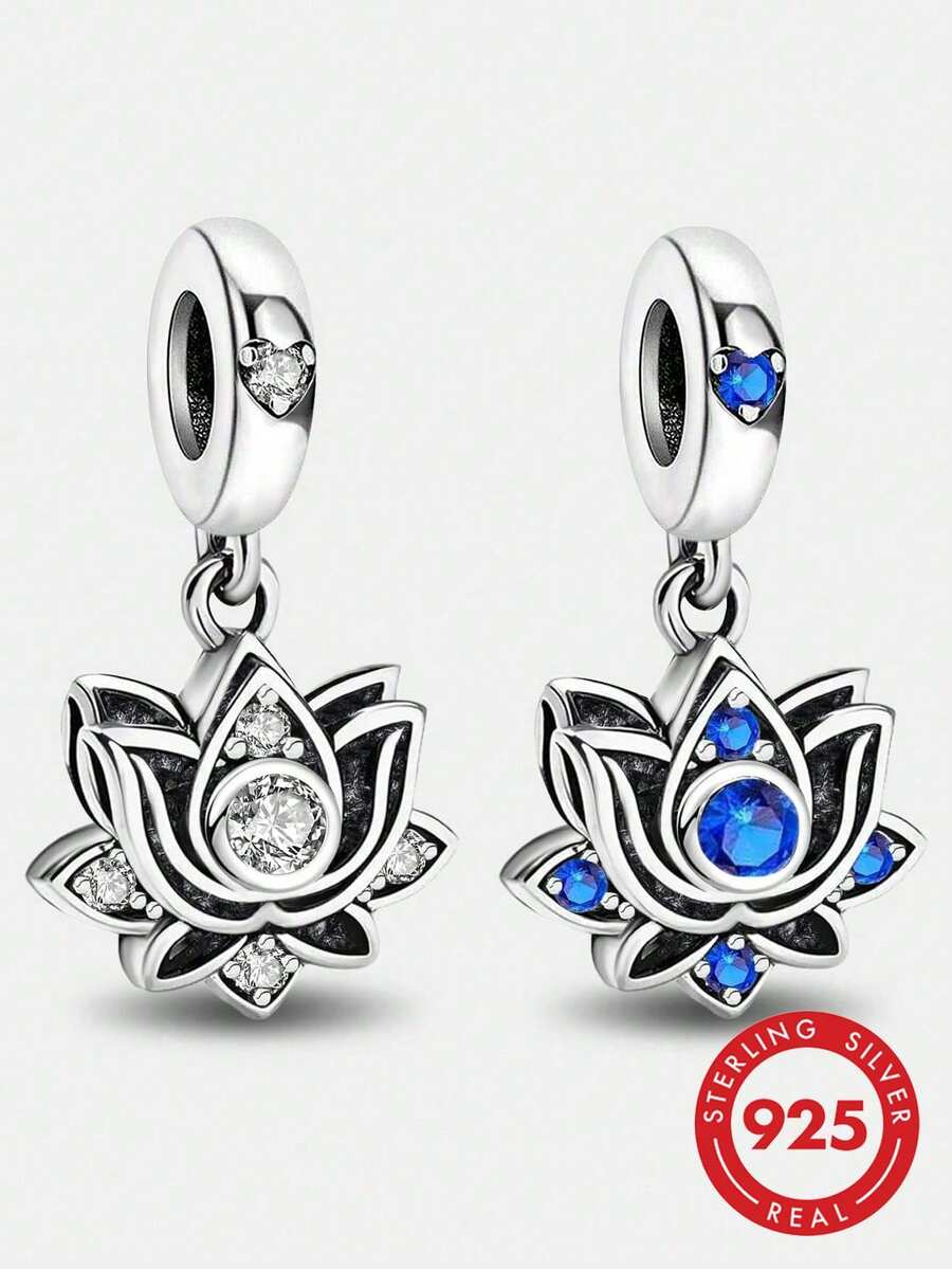 1pc 925 Sterling Silver Cubic Zirconia Lotus Flower Pendant Bead, Suitable For Women Jewelry DIY Bracelet - Beads 2 - View 1
