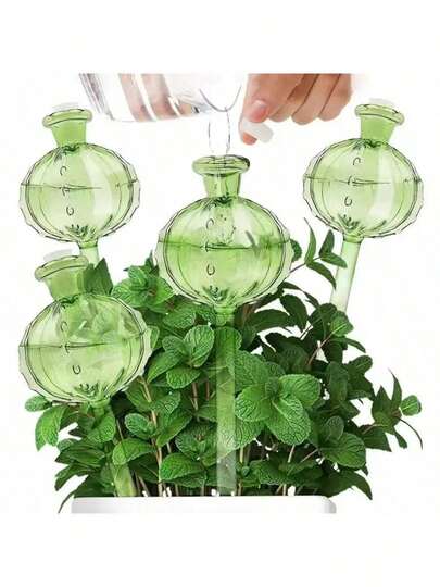 4/2pcs Automatic Plant Self-Watering Bulbs, Reusable Plastic Watering Spikes For Indoor Outdoor Potted Plants, Vacation Auto Drip Irrigation Stakes For Garden, Houseplants, Flowers, 2 Packs (Clear & Green)