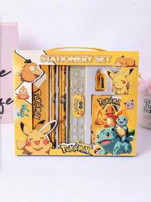 pokemon Pokémon Cartoon Style Stationery Gift Set, (6pcs/8pcs/12pcs/14pcs) Including Pencil, Notebook, Pencil Sharpener, Pencil Case, Ruler, Eraser And Crayons, Pokémon - Set - View 3