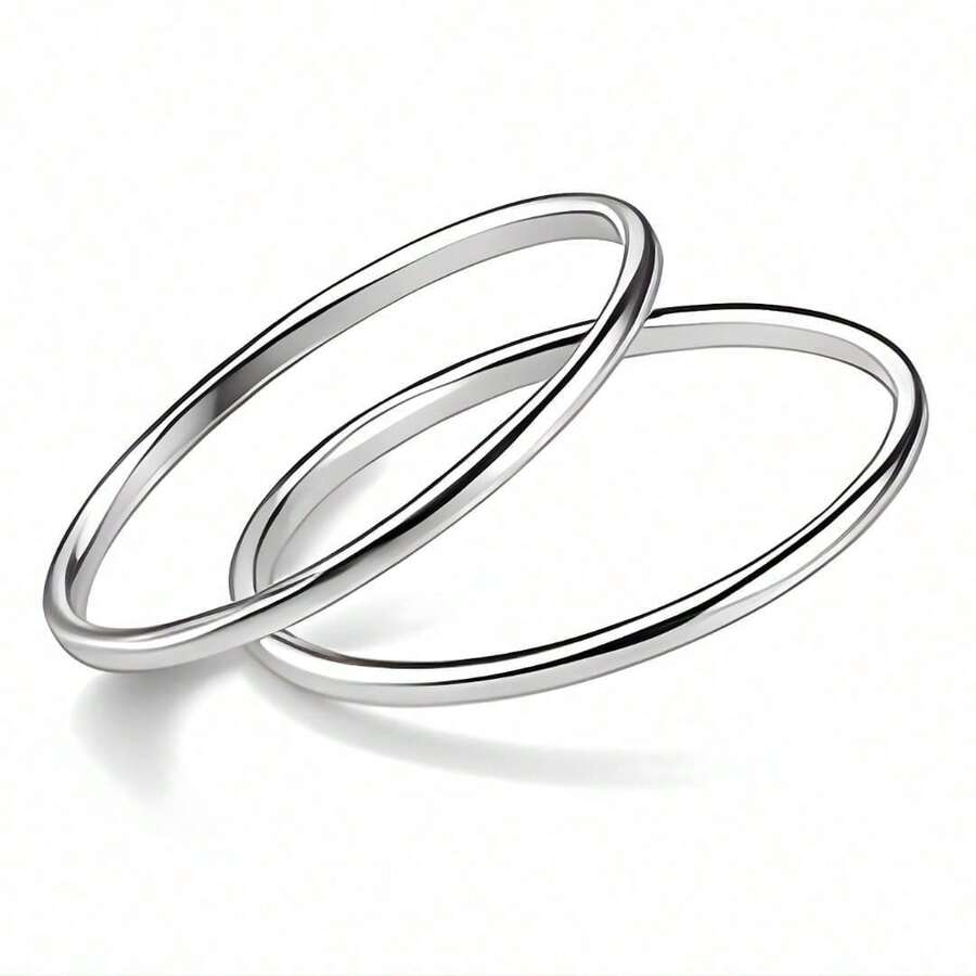 Pair Of 2mm Silver Wedding Rings For Dating, Valentine's Day, Couple, Commitment, Luxury - 銀色 - 查看 1