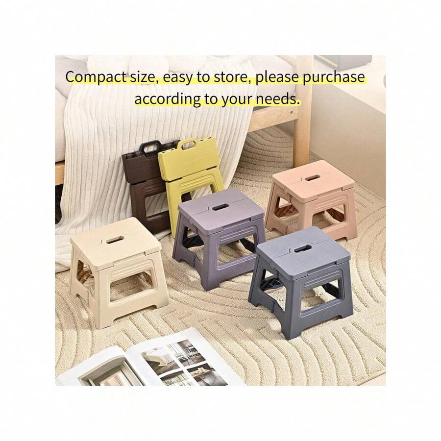 1pc 8-Inch Folding Step Stool - Non-Slip Footstool With Handle, Foldable Foot Stool With Non-Slip Base, Suitable For Home Kitchen, Bathroom, Bedroom, Outdoor Travel, Fishing, Camping, Balcony, Garage, Emergency Guest Stool, Pet Grooming - Small - View 1