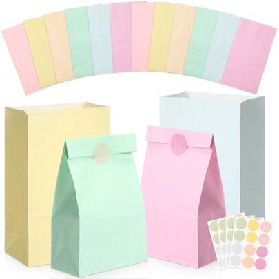 1/6/24/36pcs Macaron Color Gift Packaging Bags, Party/Gift Wrapping Bags, Birthday Gift Bags, Candy Bags, Shopping Bags, Small Business Decoration Packaging Bags, Party Gift Paper Bags With Stickers, Suitable For Holiday, Shower, Birthday, Wedding, Anniversary (Pastel)