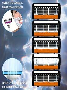 Dao cạo râu nam cao cấp 6 lớp, vật dụng thiết yếu khi đi du lịch, tay cầm công thái học chống trượt, lưỡi dao thép không gỉ bền bỉ, cạo mượt mà, cạo sát, không gây kích ứng, cạo chính xác, dụng cụ tỉa râu thiết yếu, dễ dàng vệ sinh. - 2 tay cầm + 36 lưỡi dao - Xem 5