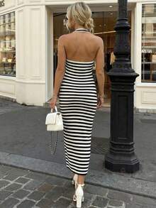 Women Long Dresses - Black and White - View 4