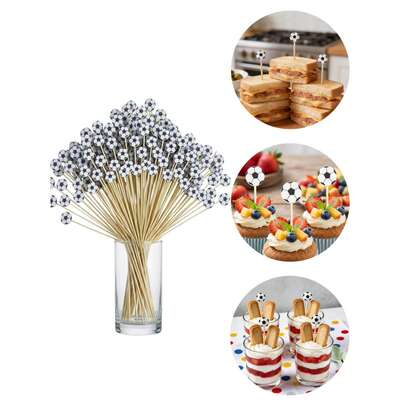 100 que xiên cocktail hình quả bóng đá, que tre dài, que trang trí, thích hợp cho món khai vị, đồ uống, trái cây, đồ ăn tiệc kiểu Hawaii, đồ uống quầy bar, bánh mì kẹp trái cây, trang trí tiệc sinh nhật chủ đề bóng đá.