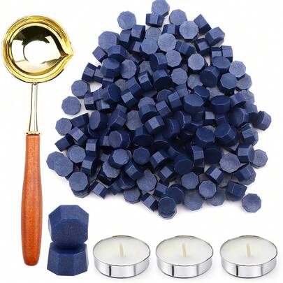 Wax Seal Wax Beads + Spoon + Candle Set, Used For Wax Sealing Stamps, Vintage Decor Suitable For Wedding Invitations, Envelopes, Letters, DIY Crafts, Gift Packaging