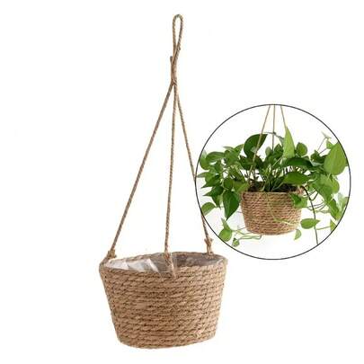 1pc Woven Plant Storage Basket, Macrame Hanging Planter Holder, Indoor/Outdoor Flower Pot Rack, Home Decor, Suitable For Ivy, Herbs, Succulents, Trailing Plants, Outdoor Patio, Garden Decoration, Rustic Style, Durable