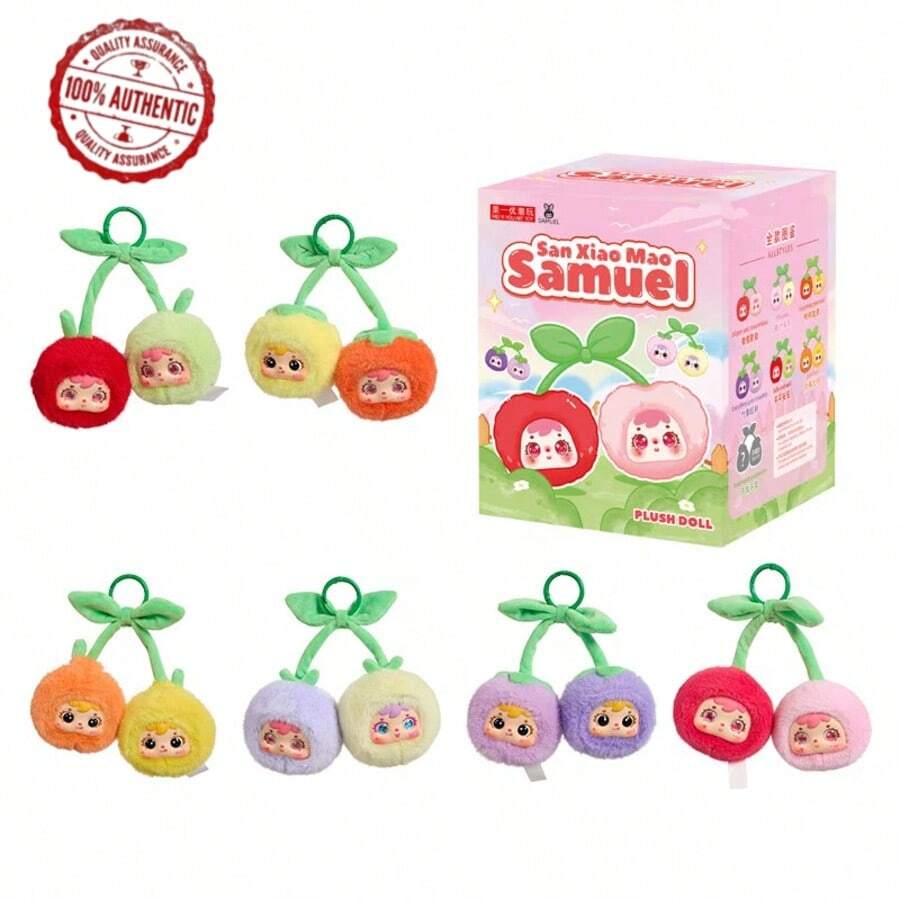 1个Samuel水果盲盒，可爱ABS水果脸娃娃吊坠，360°旋转眼睛，6款常规款式+1款隐藏梨子款式（3%概率），女孩复活节生日收藏礼物（盲盒，神秘袋），非毛绒填充