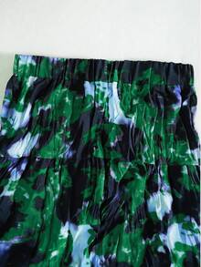 EARO 女款長版多層紮染印花裙，飄逸彈性腰身，時尚優雅顯瘦，高腰彈性抓皺收腰 A 字裙，適合春夏季 - 綠色 - 查看 6
