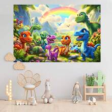 1pc Cartoon Jungle Dinosaur Pattern Birthday Party Decoration Backdrop Banner, Suitable For Celebration Event Room Decor And Display Props, 82.7x59.1 / 59.1x39.4 / 39.4x29.5 Inch - Multicolor - View 2