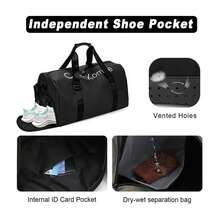BAGCO Bolsa de gimnasio unisex impermeable con compartimento para zapatos y bolsillo impermeable; bolsa deportiva multifuncional para el fin de semana, adecuada para viajes, deportes, fitness y entrenamientos. - Negro - Ver 8