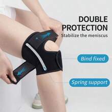 Adjustable Knee Brace, Side Spring Support, Breathable Lightweight Design, Hook And Loop Closure, Medium Elasticity, Unisex, Suitable For Running (Single Pack) - Black - View 1