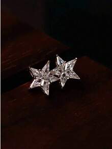 1 Pair S925 Sterling Silver Petite Cute Star Stud Earrings, Casual Daily Wear For Students, Minimalist Delicate Sweet Star Cartilage Earrings, Girlfriend Gift - Star - View 12
