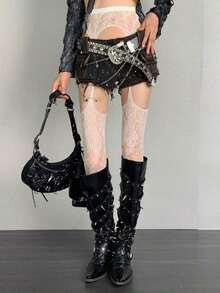 1/2 Pairs Of Flower Vine Suspender Stockings, Women's One-Piece Lace Jacquard Fishnet Stockings - trắng - Xem 2