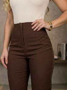 Set Of 2 Tailored Straight-Leg Trousers, Elegant, High-Waisted, Formal, Casual, With Pockets. - Đen và nâu - Xem 9