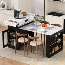 Kitchen Island Table With Casters, Fold-Down Dining Table, Bar Counter With Power Outlet And Hook, Can Be Used As A Kitchen Island Table, Dining Room Cabinet Or Bar Counter, Suitable For Kitchen And Dining Room (Black) - Black - View 4
