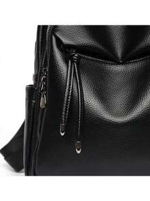 LANYIBAIGE Women's Large Capacity Simple Fashion Backpack 2026 New Style Commuter Versatile Student Bookbag Dual Use PU Material Waterproof - Black - View 7