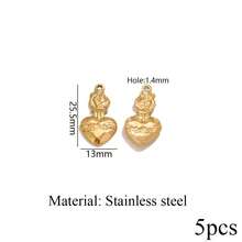 5pcs Stainless Steel 18K Gold Plated Textured Heart Shaped Asymmetrical Pendant, Earrings Necklace DIY Jewelry Making, Suitable For Women - Pendants - View 14