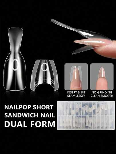 240pcs/Box Original Sandwich Nail Forms, Quick Nail Extension Without Paper Forms, 15 Sizes Plastic Nail Molds, Manicure Tools