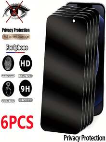 6片装隐私钢化玻璃屏幕保护膜，兼容 16 Pro Max、17 Pro、17 Pro Max、17、16、15、14、13、12、11 Plus、Mini、X、XS、XS Max、XR、7P、8P，9H+硬度，防窥、防刮擦，兼容动态岛，兼容手机壳 - 黑色 - 查看 14