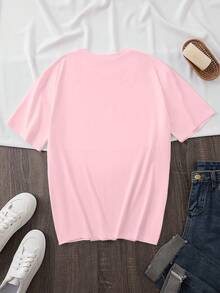 Áo thun nữ cỡ lớn in hình phim truyền hình Hàn Quốc - Chữ và câu nói tiếng Hàn, tay ngắn, cổ tròn, kiểu dáng thường ngày, có phụ đề tiếng Hàn/tiếng Anh, màu hồng mùa hè. - Hồng - Xem 2