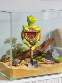 1pc Frog Figurine With Shovel, Cute Garden Statue For Outdoor Patio, Yard, Lawn, Pond, Aquarium, Micro Landscape, Desk Decor, Waterproof Animal Sculpture, Whimsical Garden Ornament, Home & Garden Accent, Perfect For Bonsai, Terrarium, Tabletop Display - Multicolor - View 3