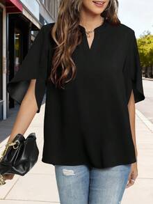 Funlingo Women's Summer Tops Short Sleeve Casual Shirts V Neck Chiffon Dressy Blouse Tops Designed In A Dressy Casual Style And Tailored To Look Good On All Body Types - 01_đen - Xem 2