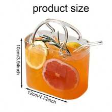 1-2 piezas Taza de vidrio con forma de bolso de gran capacidad de 700ml con asa y pajita, taza de jugo creativa. Hecha de vidrio borosilicato de alta transparencia, vajilla reutilizable. Adecuada para almacenar jugo, bebidas heladas, leche con té, café. Suministros únicos para el hogar y la cocina al aire libre. Adecuado para invierno y verano. Regalo único. - Multicolor - Ver 10