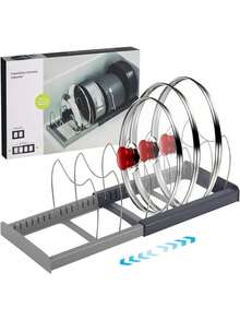 Organizador ajustable de cajones, Soporte retráctil para ollas, sartenes y tapas de la cocina - Multicolor - Ver 12