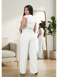 Women's Tailored Set: Vest And Wide-Leg Pants. Elegant, Casual, Chic, Modern, Conservative/Modest. Party/Fabric. Buttons Down The Front. Gathered Waist. Women's Formal Set. Office/Baby Shower/Formal And Evening. Holidays/Home/Summer, Spring And Autumn. - 白色 - 查看 3