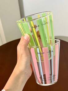 1个ins风小清新蓝条纹玻璃家用耐热透明水杯小众复古咖啡杯牛奶杯 - 彩色 - 查看 4