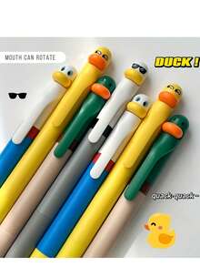 4pcs/Set Cute Duck Shaped Rotating Neutral Pens, 0.5mm Black Ink, Fun Office Signature Pens - A - View 4