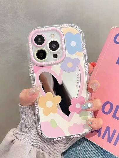 Ốp điện thoại hình trái tim có gương, tương thích với iPhone 17 Pro Max/16 Pro Max/15 Pro Max/17 Pro/17/16/11/12/13/14/15, có thể dùng làm gương trang điểm.