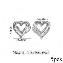 5pcs Stainless Steel 18K Gold Plated Textured Heart Shaped Asymmetrical Pendant, Earrings Necklace DIY Jewelry Making, Suitable For Women - Pendants - View 21