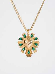 1 Pair Vintage Baroque Style Golden Heart-Shaped Faux Gemstone Dangle Earrings, Versatile Accessory For Formal Gowns, Banquets And Parties - Green - View 9