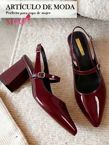 Mujer Zapatos de Tacón Grueso, Punta Fina, Correa de Charol, Estilo Elegante para Oficina,Zapatos para mujer en color vino tinto con punta puntiaguda y correa al tobillo, diseño elegante con tacones altos y tacón grueso ideal para eventos, fiestas y celebraciones de temporada, modelo refinado dentro de tacones para mujer funciona como zapatilla elegantes de mujer y zapatillas tacon elegantes, estructura cómoda adaptable diferentes pies compatible wide fit zapatos mujer, estilo versátil que conecta búsquedas amplias como huaraches de mujer cómodos perder identidad calzado sofisticado - Burdeos - Ver 5