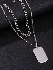 2 pièces Ensemble de collier pendentif étiquette d'identité en acier inoxydable style polyvalent mode hip-hop pour hommes, convient pour les sorties décontracté, les banquets et les fêtes - Argent - Voir 4