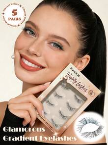 MAANGE 5 Pairs Shimmering Ombre Transparent Stem False Eyelashes, Soft Cartoon Lashes, Innocent Lively Anime Eye Makeup Lashes, Cat Eye Lashes, Summer Fresh Soft Lashes, Reusable Colored Strip Lashes Suitable For Daily Wear, Party, Concert, Cosplay And Holiday Makeup, Summer Anime Style Lashes - Multicolor - View 2